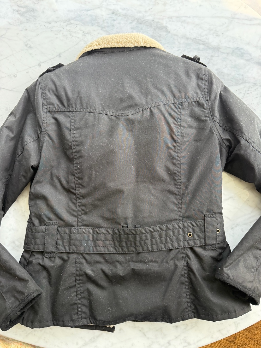 Barbour Black Utility Jacket with Cream Sherpa Collar - Picture 6 of 6